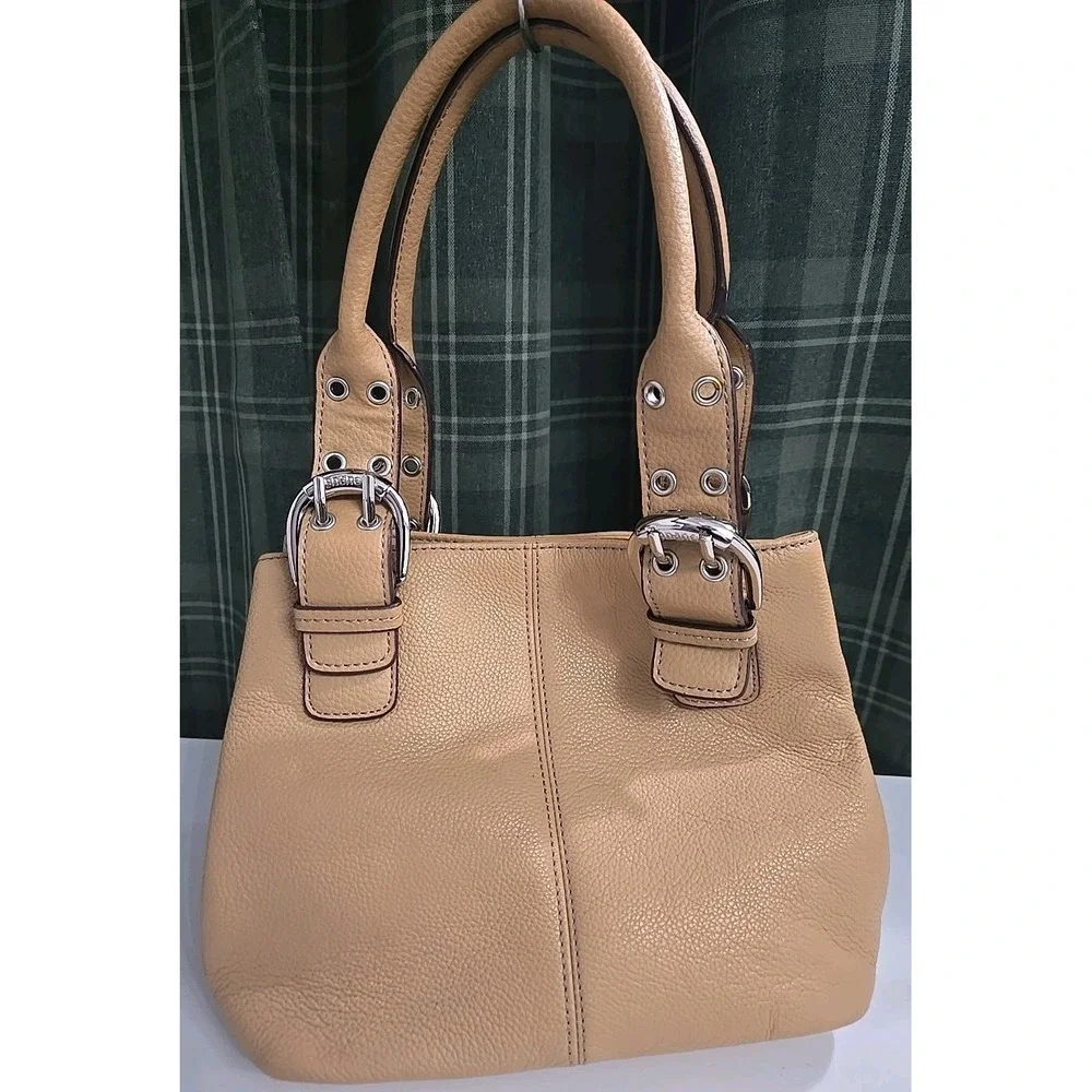 Tignanello Tan Pebble‎ Leather Handbag Shoulder Purse Satchel